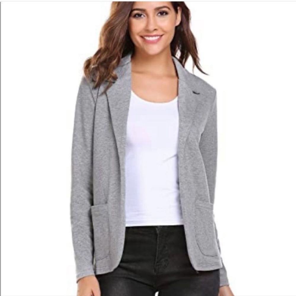 MAGASCHONI Wool Blend Light Gray Knit Sweater Blazer cardigan Size Medium
